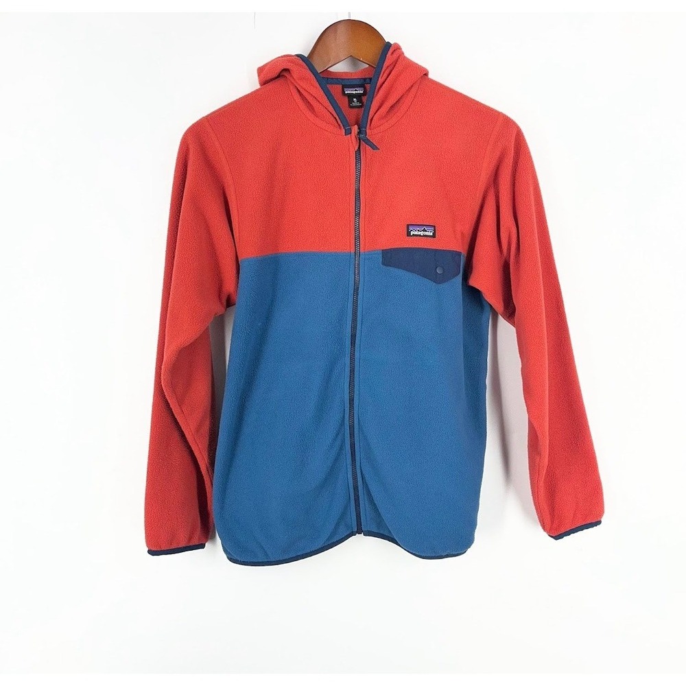 Patagonia Kids XL 14 Micro D Full Zip Hooded Fleece Jacket Red Blue 65465